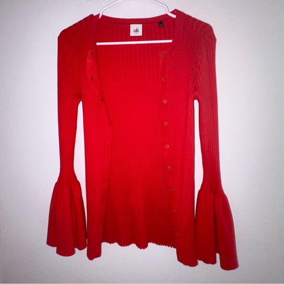 CAbi Red Ribbed Bell Sleeve Sweater - Picture 3 of 13